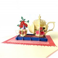 Handmade 3D Pop Up Card Teapot cup set Birthday Mother's Day Tea Party Invitation Wedding Anniversary Valentine's Day Bridal Shower New Home Blank Celebrations Card.